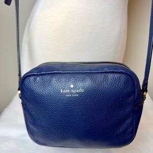 Kate Spade Navy Saffiano Leather Zip Top Camera Crossbody Bag Adjustable Purse